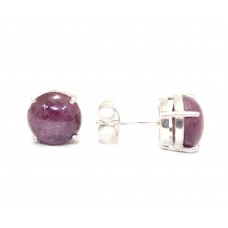 Sterling Silver 925 Studs Earring Natural Red Ruby cabochon Stones